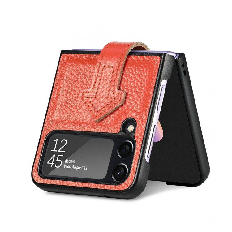 Кожаный чехол для Samsung Galaxy Z Flip 4 (оранжевый)