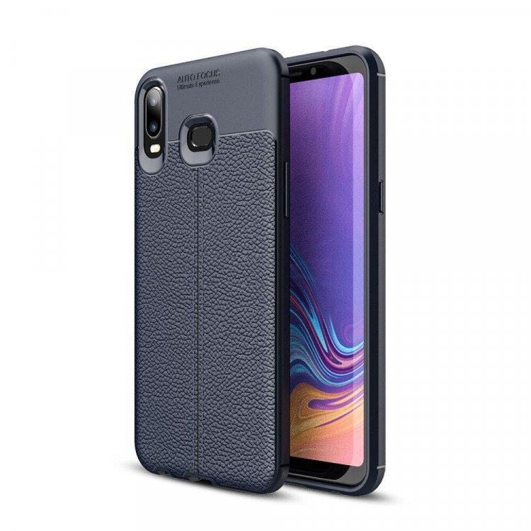 Чехол-накладка Litchi Grain для Samsung Galaxy A6s (темно-синий)