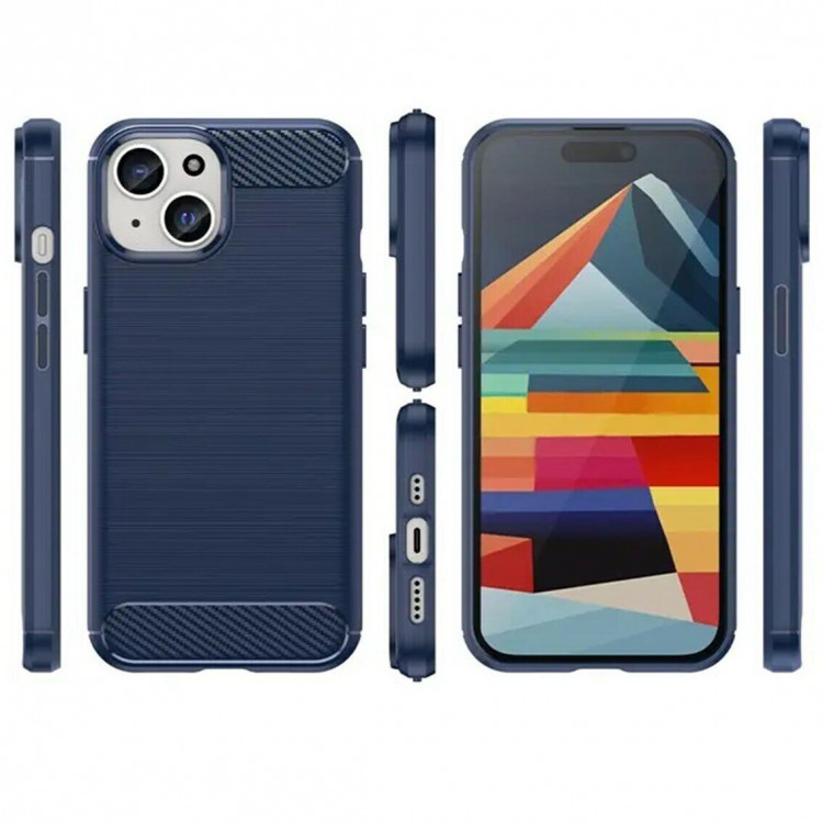 Чехол-накладка Carbon Fibre для iPhone 15 Plus (темно-синий)