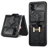 Кожаный чехол для Samsung Galaxy Z Flip 4 (черный) Кожаный чехол для Samsung Galaxy Z Flip 4 (черный)