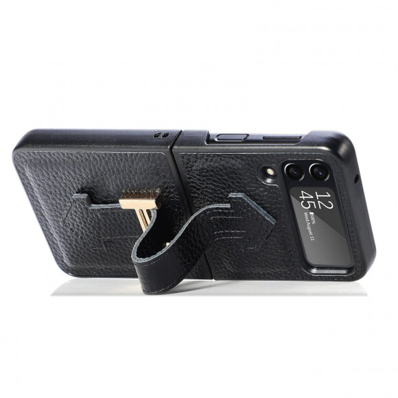 Кожаный чехол для Samsung Galaxy Z Flip 4 (черный) Кожаный чехол для Samsung Galaxy Z Flip 4 (черный)