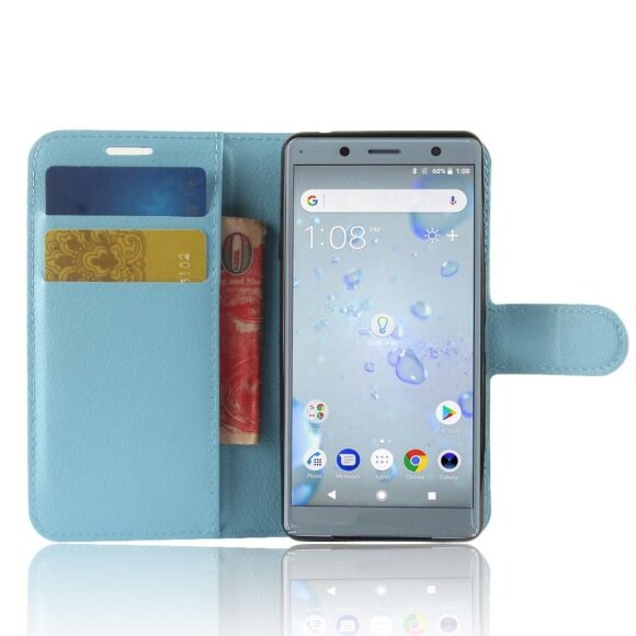 Чехол с визитницей для Sony Xperia XZ2 Compact (голубой) Чехол с визитницей для Sony Xperia XZ2 Compact (голубой)