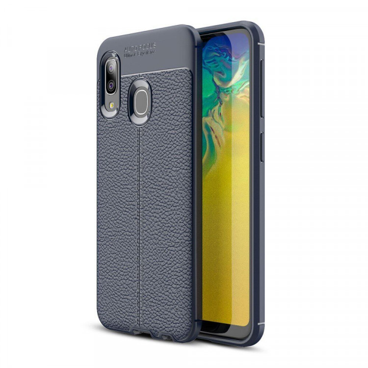 Чехол-накладка Litchi Grain для Galaxy A20e (темно-синий)