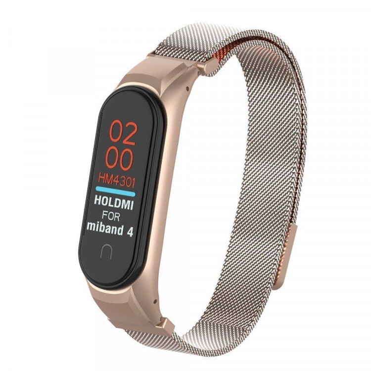 Сетчатый браслет для Xiaomi Mi Band 5 (розовое золото)
