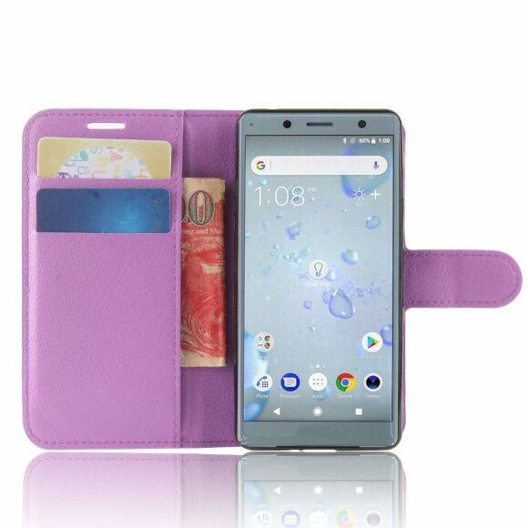 Чехол с визитницей для Sony Xperia XZ2 Compact (фиолетовый) Чехол с визитницей для Sony Xperia XZ2 Compact (фиолетовый)