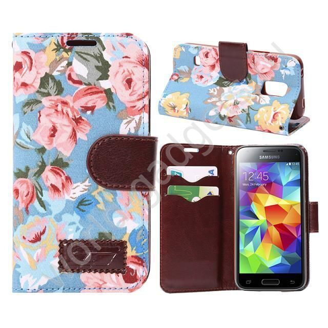 Чехол Цветы-Пионы для Samsung Galaxy S5 mini (голубой)
