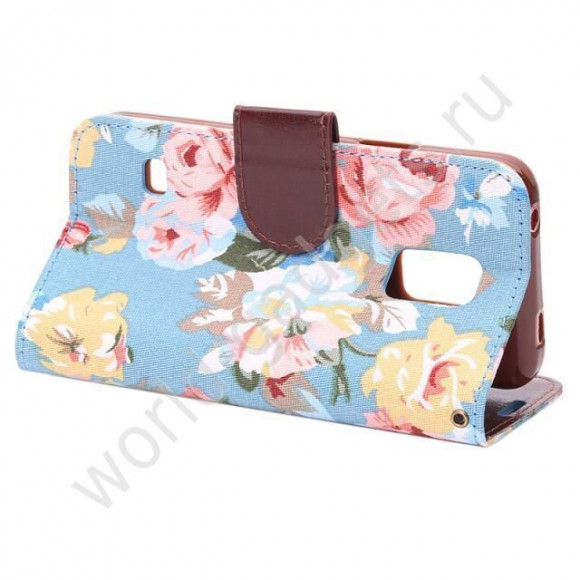 Чехол Цветы-Пионы для Samsung Galaxy S5 mini (голубой)