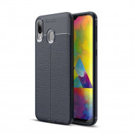 Чехол-накладка Litchi Grain для Samsung Galaxy M20 (темно-синий)