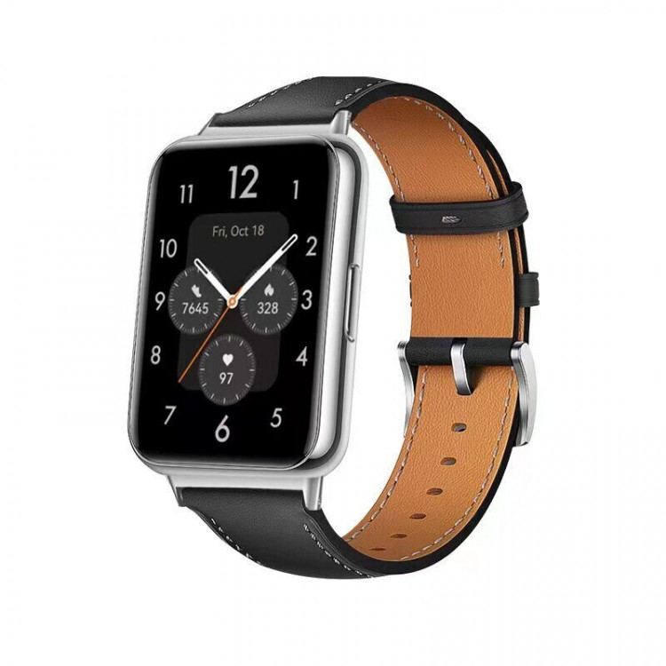 Кожаный ремешок для Huawei Watch Fit 2 (черный)