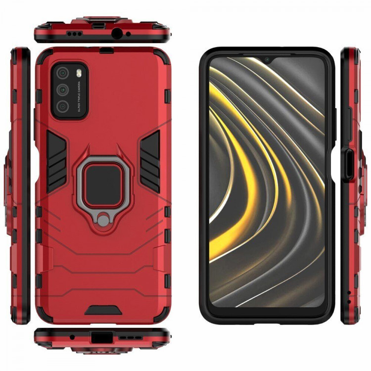 Чехол Armor Ring Holder для Xiaomi Poco M3 (красный)