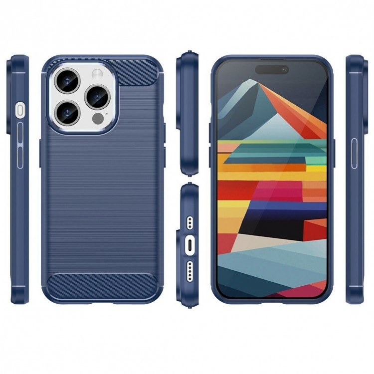 Чехол-накладка Carbon Fibre для iPhone 15 Pro (темно-синий)