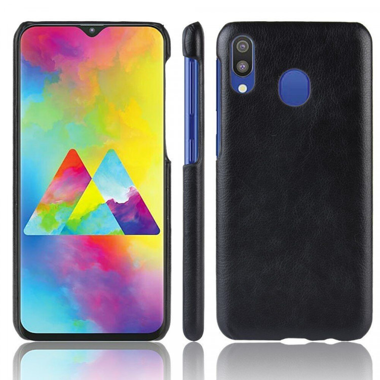 Кожаная накладка-чехол Litchi Texture для Samsung Galaxy M20 (черный)