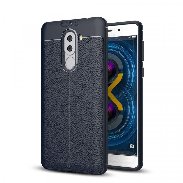 Чехол-накладка Litchi Grain для Huawei Honor 6x 2016 (темно-синий)