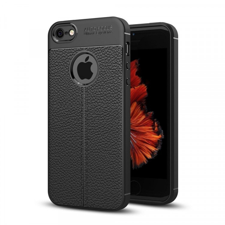 Чехол-накладка Litchi Grain для iPhone 5 / 5S / SE (черный)