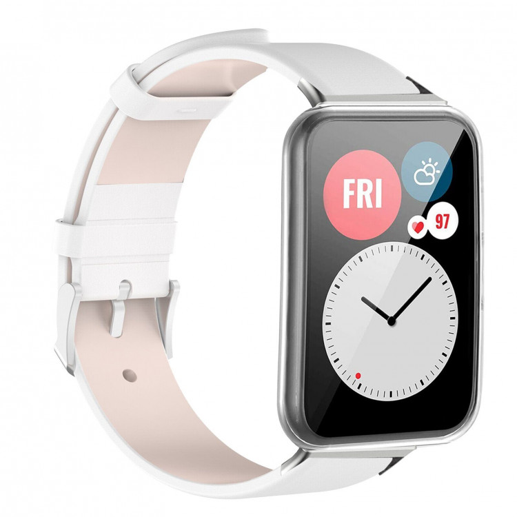 Кожаный ремешок для Huawei Watch Fit TIA-B09 (белый)