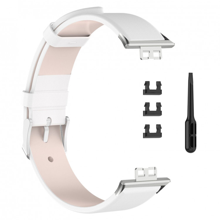 Кожаный ремешок для Huawei Watch Fit TIA-B09 (белый)