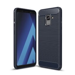 Чехол-накладка Carbon Fibre для Samsung Galaxy A8 Plus (2018) (темно-синий)