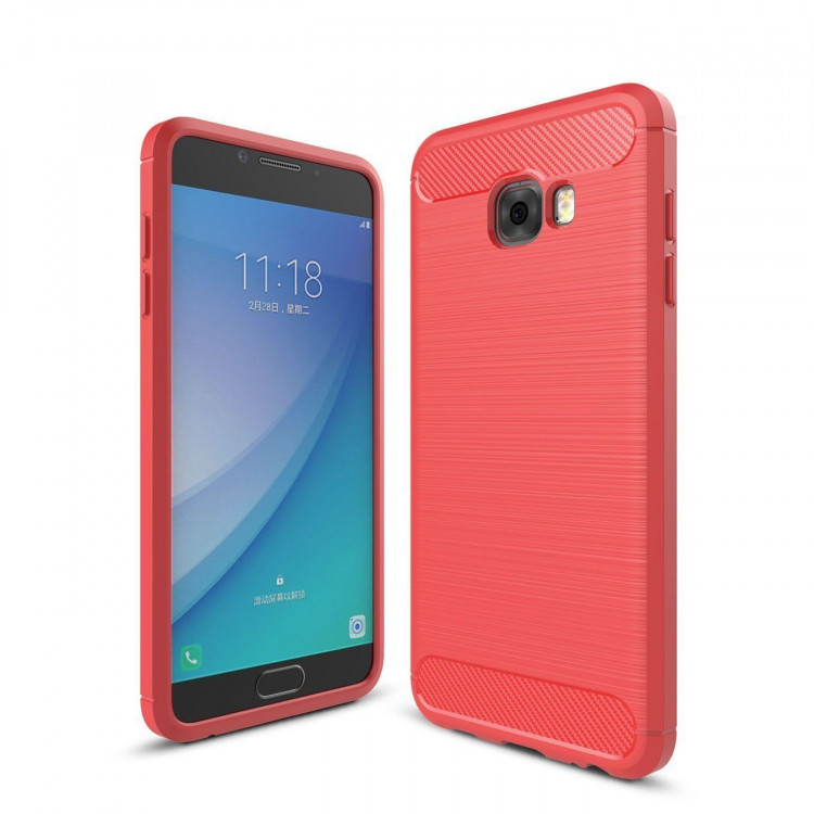 Чехол-накладка Carbon Fibre для Samsung Galaxy C5 Pro (красный)