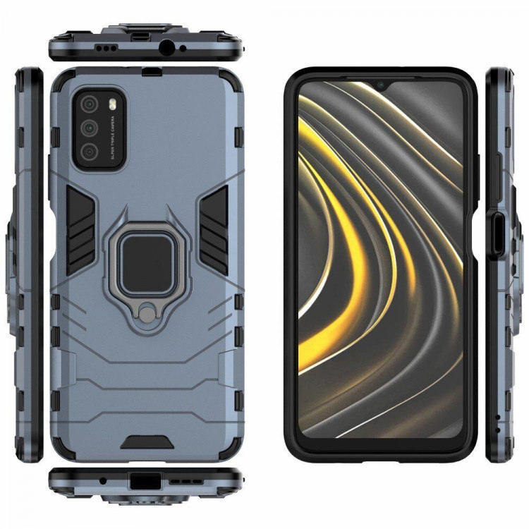 Чехол Armor Ring Holder для Xiaomi Poco M3 (темно-синий)