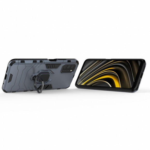 Чехол Armor Ring Holder для Xiaomi Poco M3 (темно-синий)