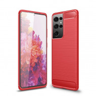 Чехол-накладка Carbon Fibre для Samsung Galaxy S21 Ultra (красный)