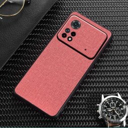 Чехол с тканевой текстурой для Xiaomi POCO M4 PRO 4G (розовый)