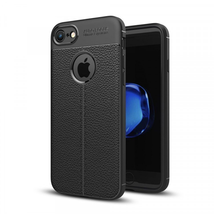 Чехол накладка Litchi Grain для iPhone 8 / iPhone 7 (черный)