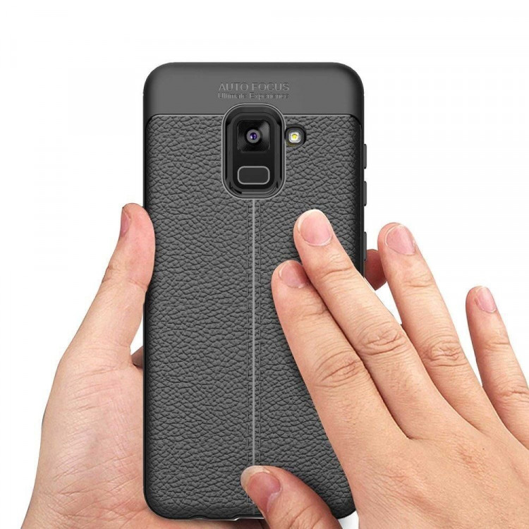 Чехол-накладка Litchi Grain для Samsung Galaxy A8 Plus (2018) (черный)