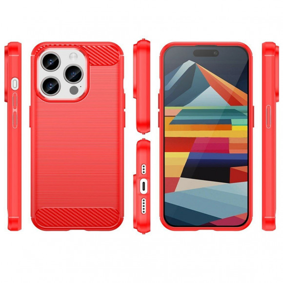 Чехол-накладка Carbon Fibre для iPhone 15 Pro Max (красный) Чехол-накладка Carbon Fibre для iPhone 15 Pro Max (красный)
