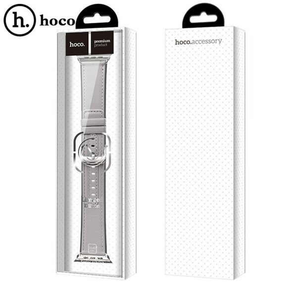 Кожаный ремешок Hoco для Apple Watch 40 и 38мм (серый) Кожаный ремешок Hoco для Apple Watch 40 и 38мм (серый)