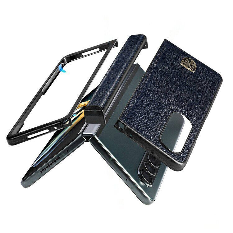 Чехол из натуральной кожи для Samsung Galaxy Z Fold4 (темно-синий)