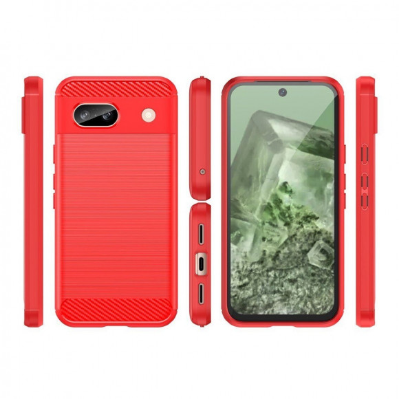 Чехол-накладка Carbon Fibre для Google Pixel 8a (красный) Чехол-накладка Carbon Fibre для Google Pixel 8a (красный)