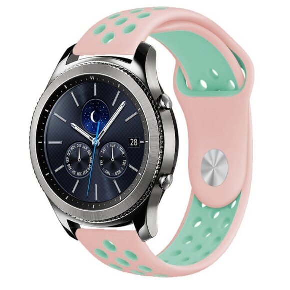 Двухцветный силиконовый ремешок для Samsung Gear S3 Frontier / S3 Classic / Galaxy Watch 46мм / Watch 3 (45мм) (розовый+зеленый)