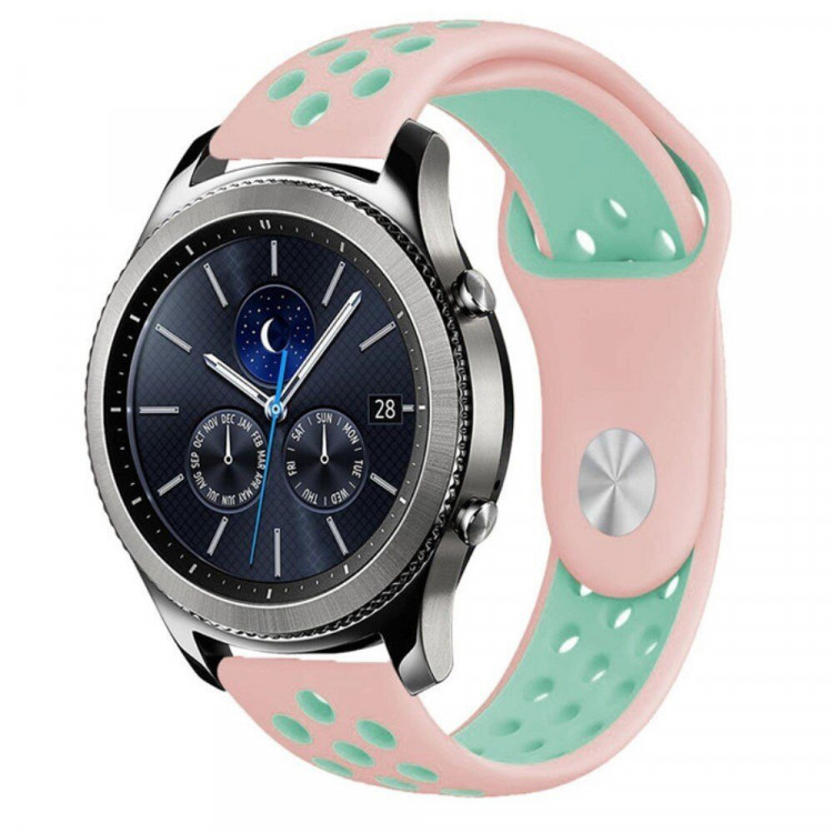 Двухцветный силиконовый ремешок для Samsung Gear S3 Frontier / S3 Classic / Galaxy Watch 46мм / Watch 3 (45мм) (розовый+зеленый)