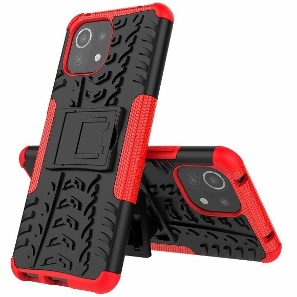 Чехол Hybrid Armor для Xiaomi Mi 11 Lite / Xiaomi Mi 11 Lite 5G (черный + красный)