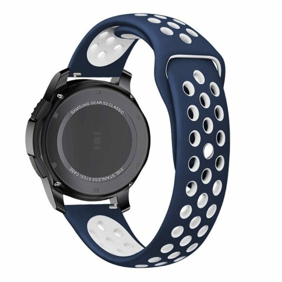 Двухцветный силиконовый ремешок для Samsung Gear S3 Frontier / S3 Classic / Galaxy Watch 46мм / Watch 3 (45мм) (синий+белый)