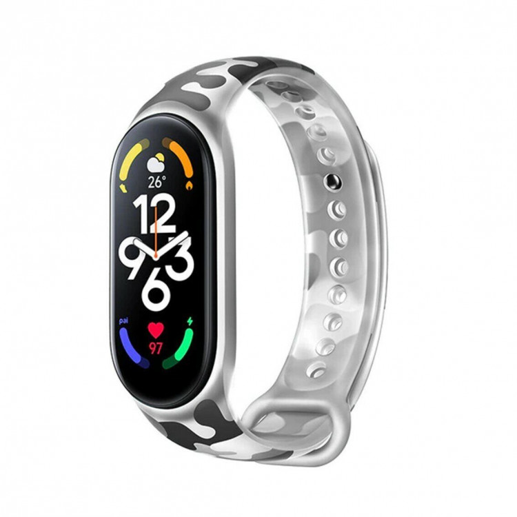 Камуфляжный силиконовый ремешок для Xiaomi Mi Band 7 (серый)