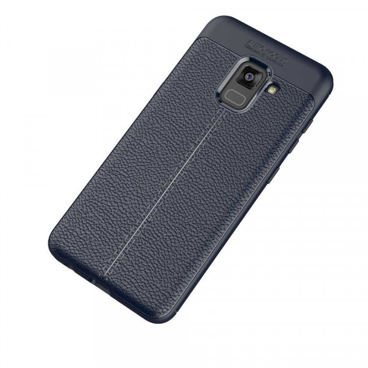 Чехол-накладка Litchi Grain для Samsung Galaxy A8 Plus (2018) (темно-синий)