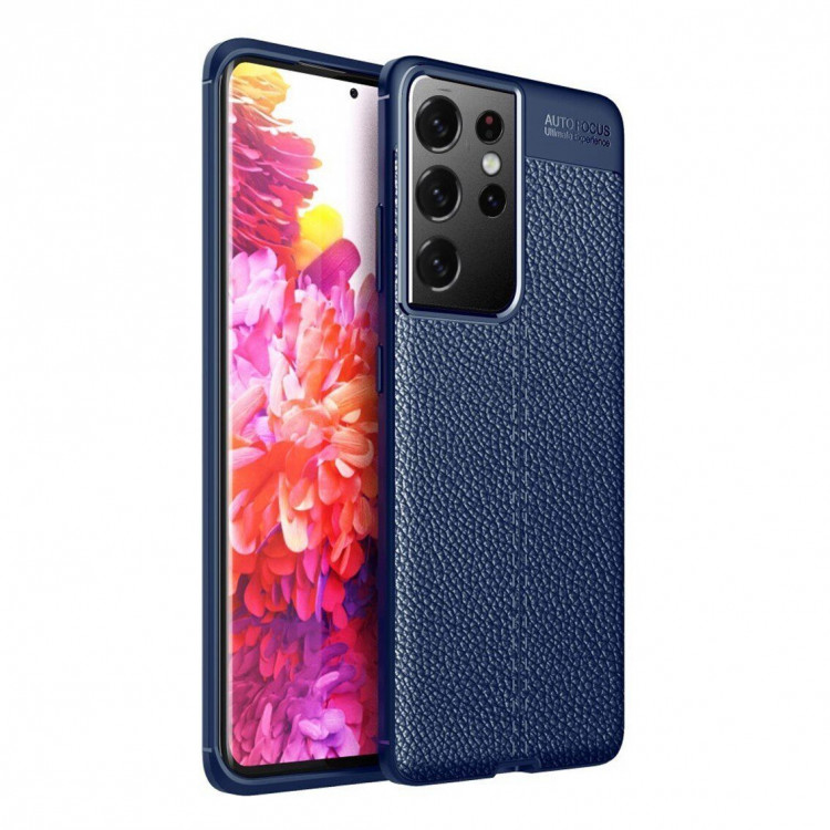 Чехол-накладка Litchi Grain для Samsung Galaxy S21 Ultra (темно-синий)