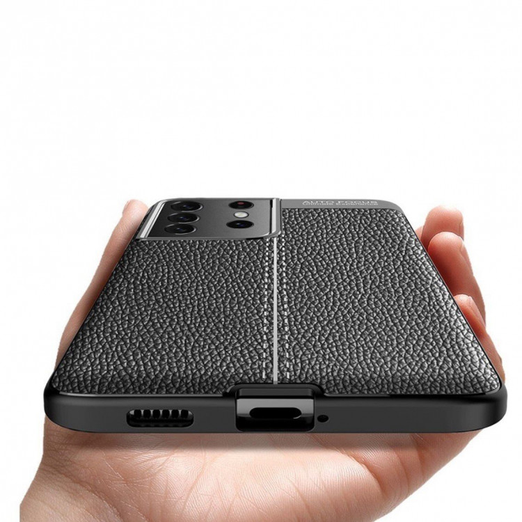 Чехол-накладка Litchi Grain для Samsung Galaxy S21 Ultra (темно-синий)