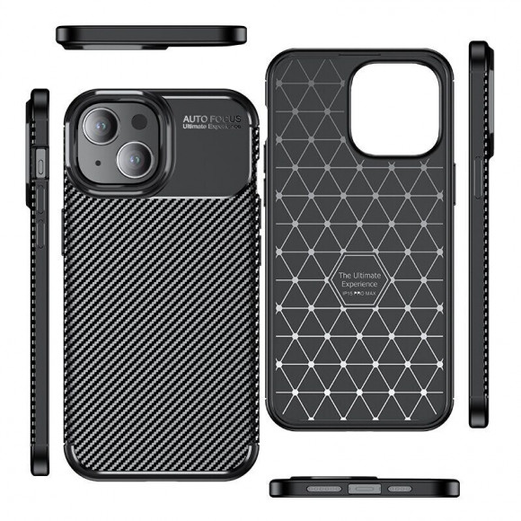 Чехол Carbon Texture Shockproof для iPhone 15 (черный)