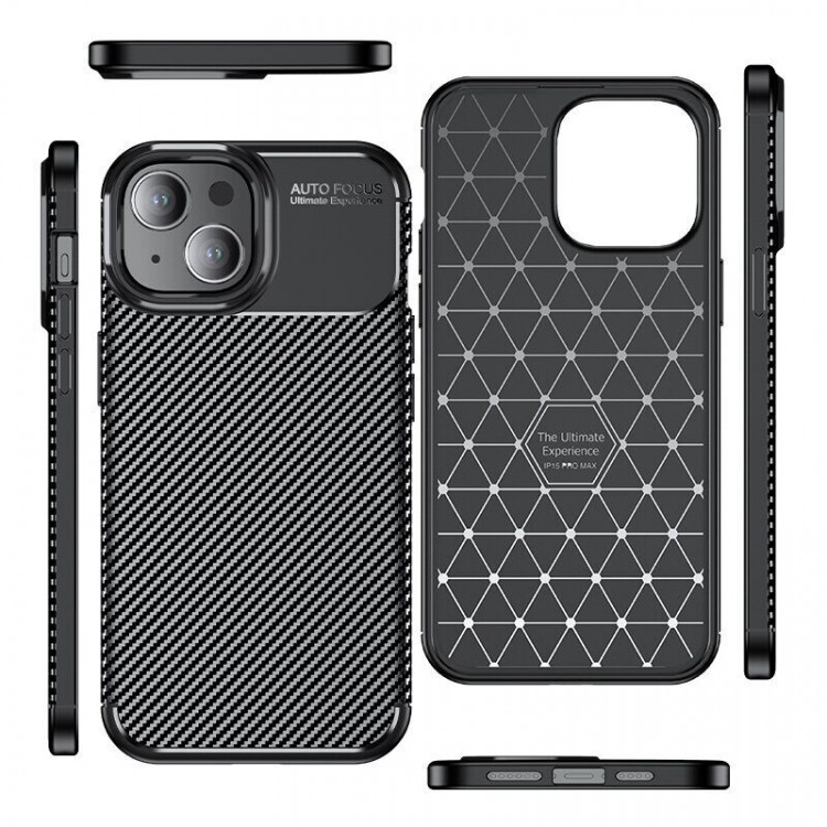Чехол Carbon Texture Shockproof для iPhone 15 (черный)