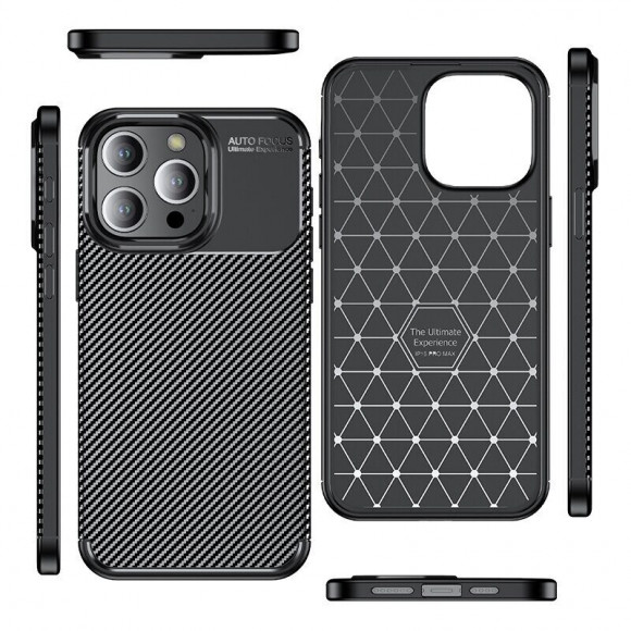 Чехол Carbon Texture Shockproof для iPhone 15 Pro (черный)