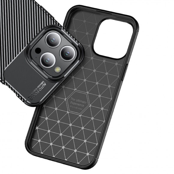 Чехол Carbon Texture Shockproof для iPhone 15 Pro (черный)