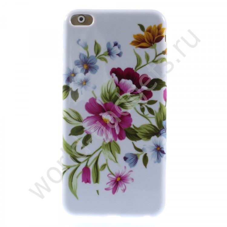Чехол из мягкого пластика для iPhone 6 Plus (Пионы)