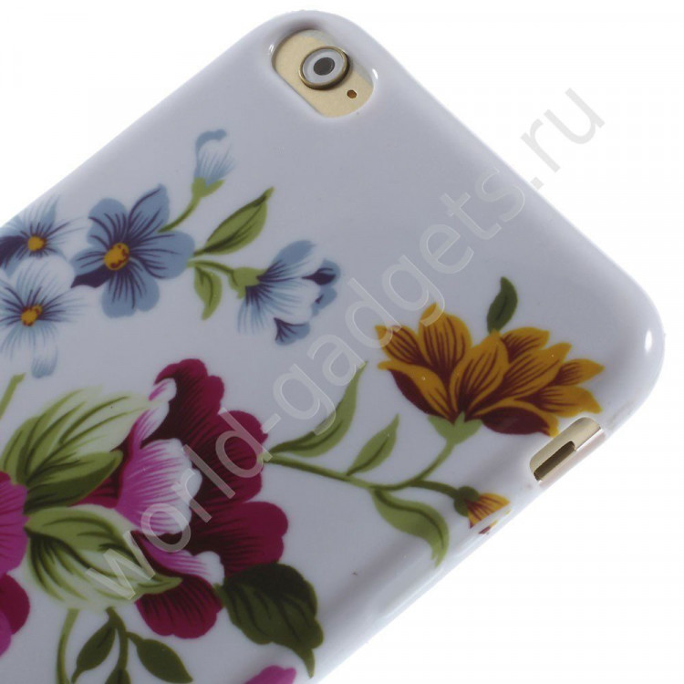 Чехол из мягкого пластика для iPhone 6 Plus (Пионы)