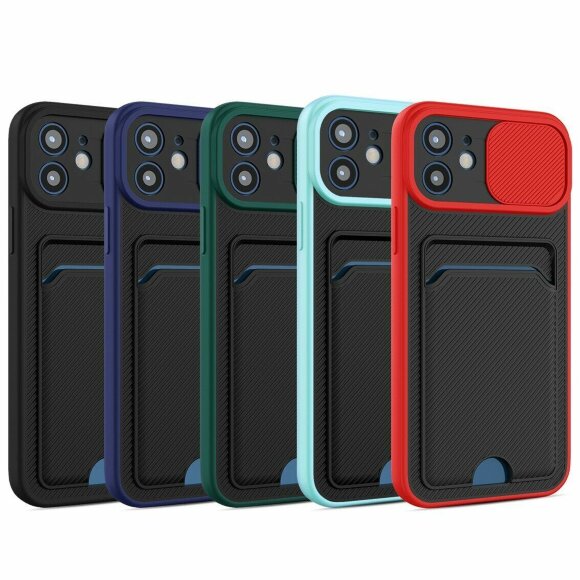 Чехол с отделением для карт и защитой камеры для iPhone 13 (голубой)