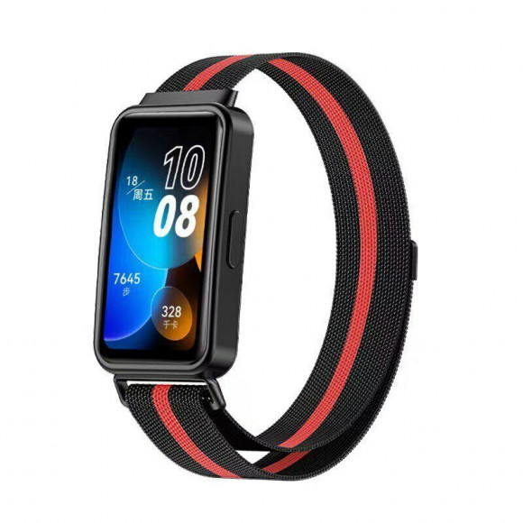 Миланский браслет для HUAWEI Band 8, HUAWEI Band 9 (черный, красный)