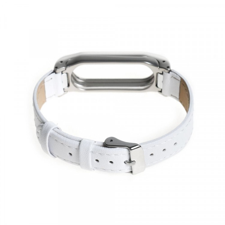 Кожаный ремешок для фитнес браслета Xiaomi Mi Band 2 (белый)