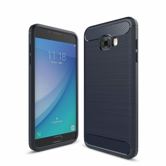Чехол-накладка Carbon Fibre для Samsung Galaxy C7 Pro (темно-синий)